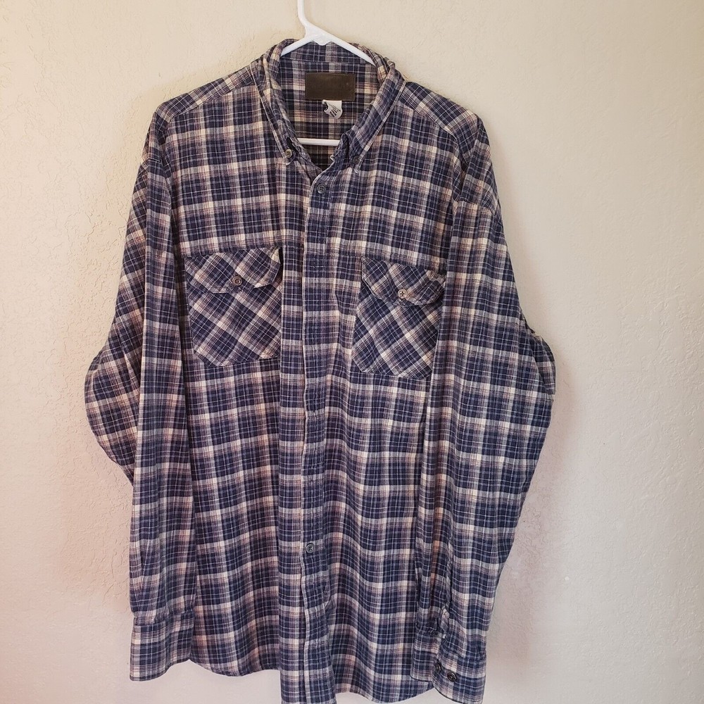 Magellan Men's Navy Tan Plaid Long Sleeve Button Down Shirt Size XL